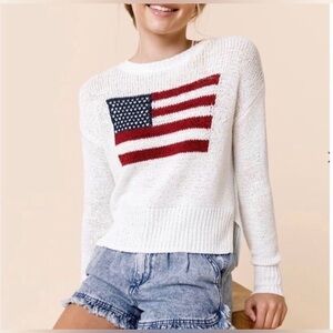 NWT Moon & Madison American Flag Sweater M Lightweight Knit Flag Patriotic